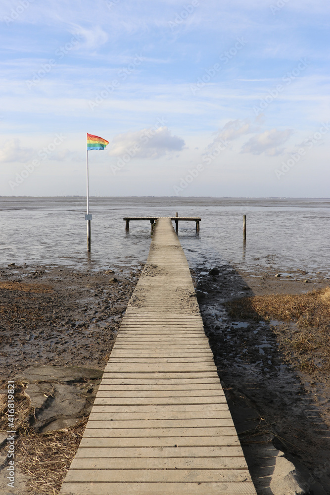 Obraz premium Dangast, Varel, Steg, Bootssteg, Jadebusen, Küste, Wattenmeer