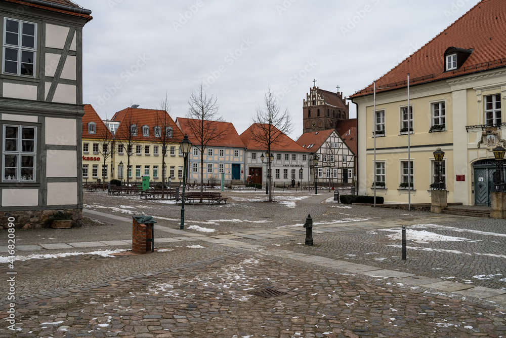 Angermuende, Germany. Market Square in the center of an old medieval town (founded in 1254) in the district of Uckermark in the state of Brandenburg.