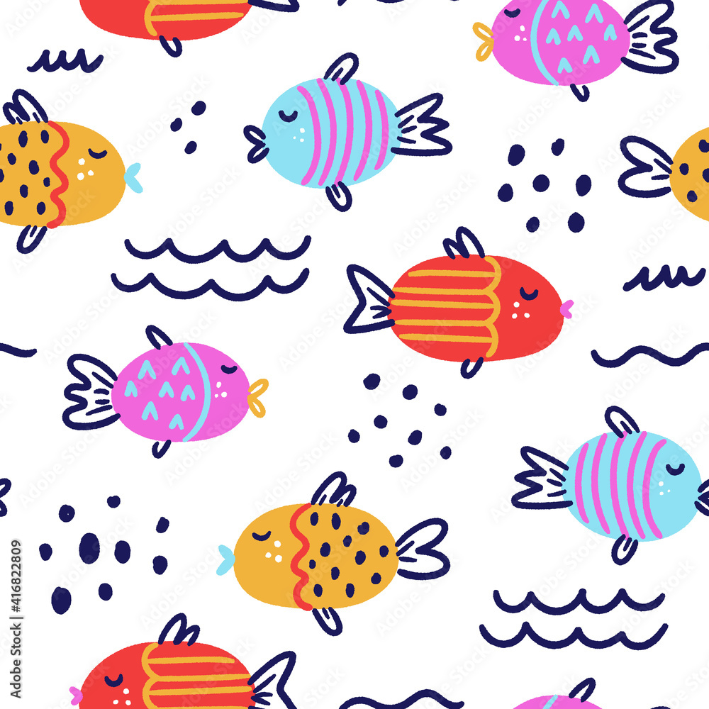 Hand - drawn fish pattern