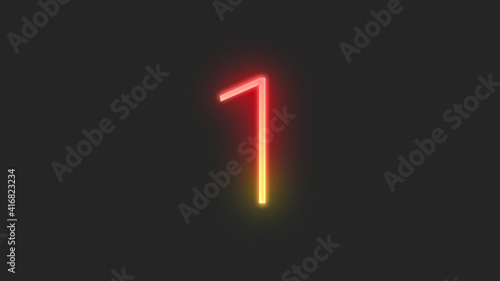 Realistic red and yellow neon number 1, on a black background