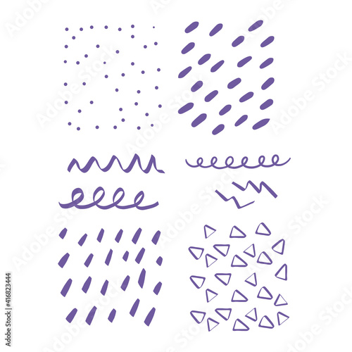 hand-drawn abstract elements of various shapes for design and decoration, set of modern textures