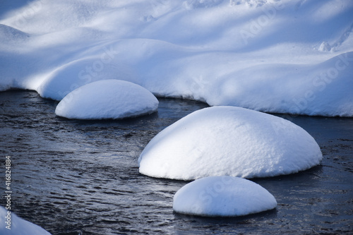 Snow covered rocks in a creek