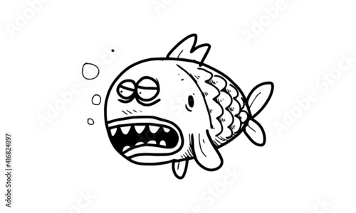 an ugly fish under the sea illustration. colorless cartoon animal for drawing and coloring activities. fun activity for kids development and creativity. object isolated on white background in vector.