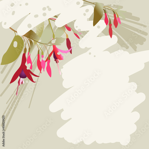 Floral illustration with bright flowers on a pastel background, vector