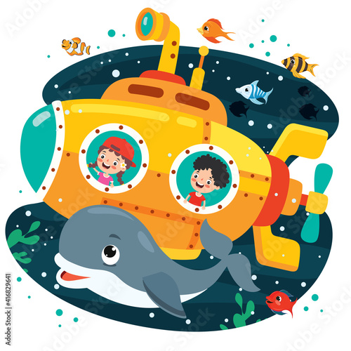 Cartoon Submarine Under The Sea
