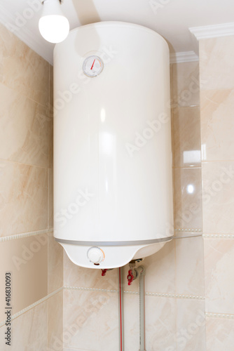 White water heater water heater in the bathroom