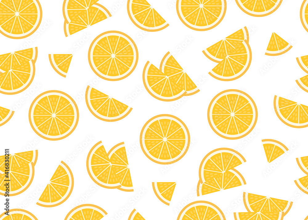 Ripe piece and slice orange background. Fresh sour citrus fruit orange seamless pattern. Vector illustration Ripe piece and slice orange background. Fresh sour citrus fruit orange seamless pattern. Vector illustration