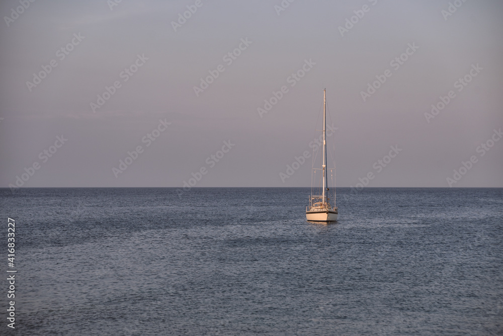 Sailboat in the Mediterranean Sea on a beautiful summer day