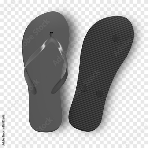 Mockup Flip flops beach isolated on white background.Beach slippers sign. Vector illustration. Set of Realistic slippers.