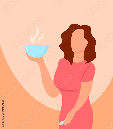 woman character with a plate in hand colorful illustration