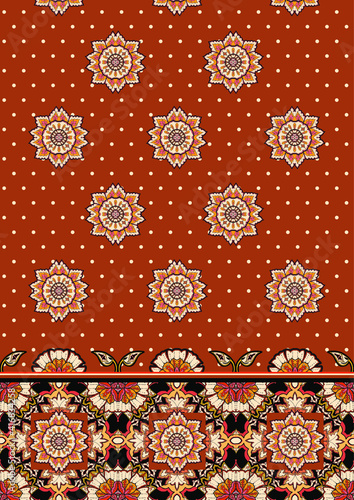 Border pattern design with classic damask style elements for textiles and decoration. Surface pattern for backgrounds, walls and fabrics