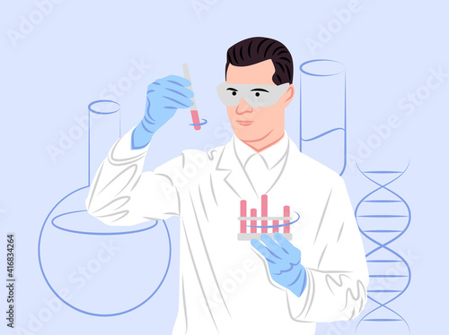 Vector scientist in shadow of sharp lines style