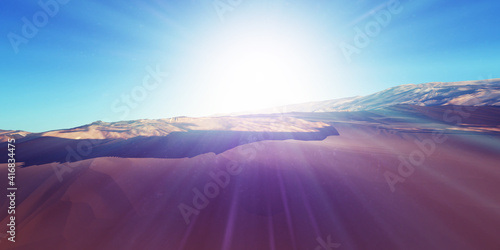 Dunes sunset over the desert. 3d rendering © aleksandar nakovski