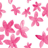 Pink blossom flowers watercolor painting - seamless pattern on white background