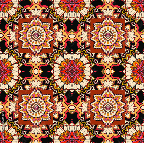 Pattern design with classic damask style elements for textiles and decoration. Surface pattern design for decoration and textiles
