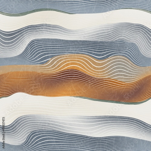 Seamless natural landscape hill pattern for print. Horizontal line stripes that resemble hills or mountains in a natural landscape or geological earth view. Abstract surface design.