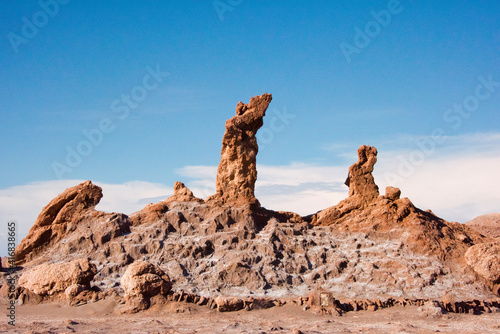 Rock formation named 'Tres Marias' in Valle de la Luna (Moon Valley), San Pedro de Atacama, Antofagasta Region, Chile