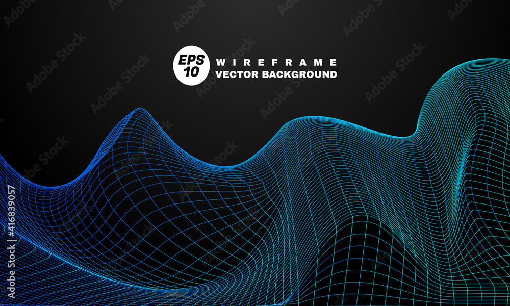 stock illustration abstract wireframe background vector grid digital cyberspace landscape background part 1