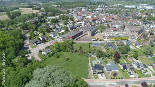 Herk-de-Stad City, Belgium. Beautiful, Sunny Day. Aerial Establishing photo