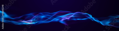 Futuristic point wave. Abstract background with a dynamic wave.Connecting background. Abstract wave. Artificial intelligence. Big data technology 3d rendering