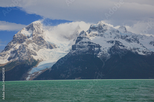 From the rough waters of the Baker channel in southern Chile, one gets a wonderful view of the Balmaceda Glacier and surrounding snowcapped mountains. photo