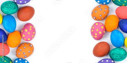 Easter eggs. Happy Easter card. Multi-colored Easter eggs. Easter. Easter eggs on a white background. Banner. Copy space