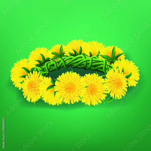 Vector realistic illustration of dandelion wreath