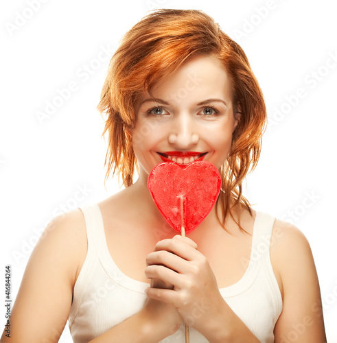  woman with heart lolly pop
