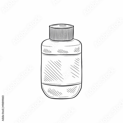 Cute hand drawn medical bottle for mixture or vitamins or other. Vector illustration 