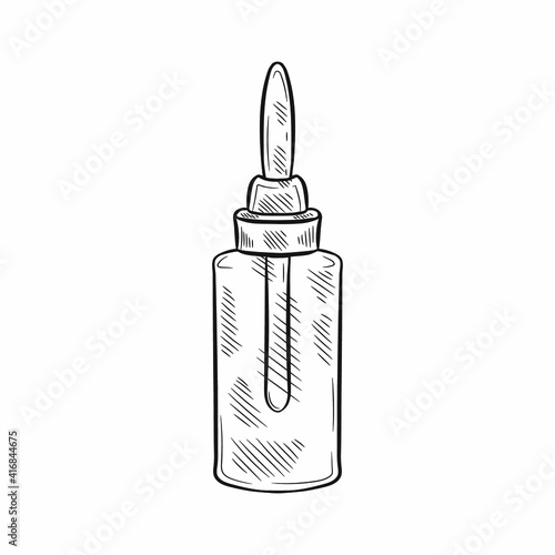 Cute hand drawn medical bottle for mixture or vitamins or other. Vector illustration 