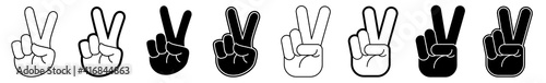 Photo Peace Sign Icon Peace Sign Victory Hand Set | Peace Signs Symbol Vector Illustra