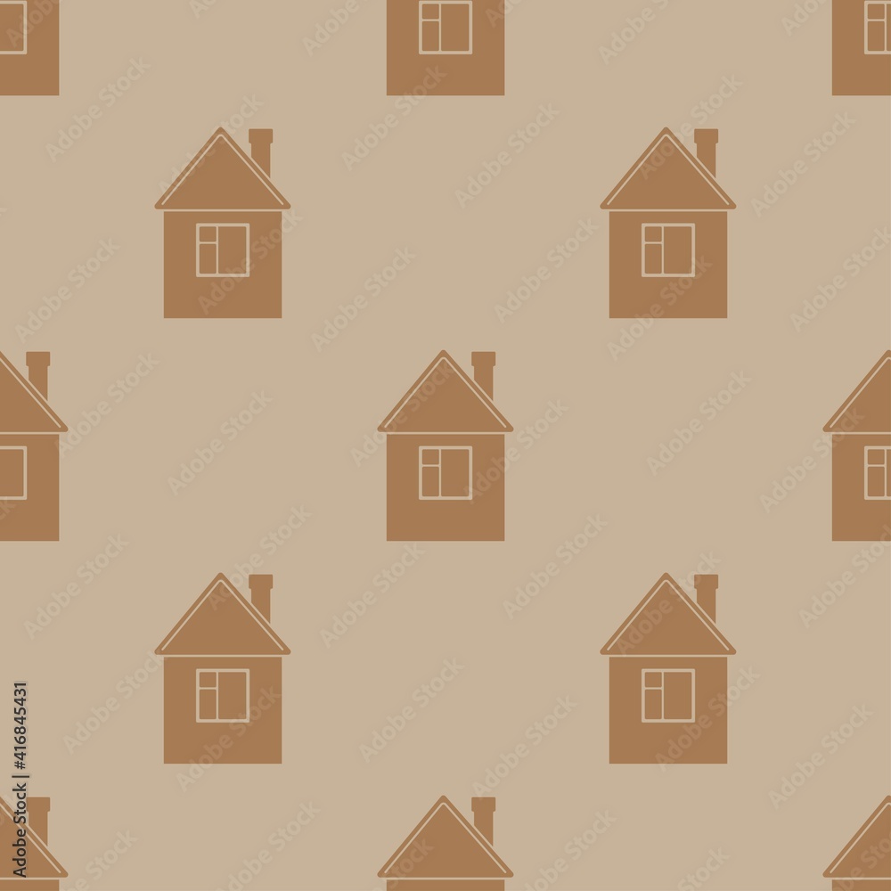 Vector illustration. House icon isolated on brown background. Seamless pattern. Vector illustration. House icon isolated on brown background. Seamless pattern.