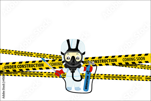 Under Construction Concept with medical scientist in hazmat suits cleaning and disinfecting coronavirus epidemic MERS-CoV . Flat design vector illustration