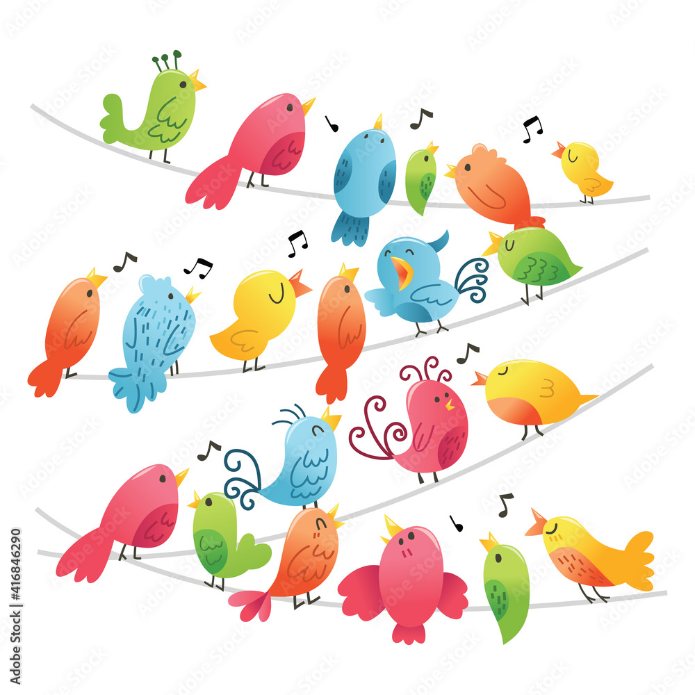 Fototapeta premium Super Cute Birds On Wires