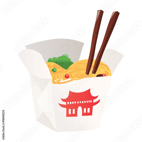 Cartoon Chinese Takeout Box With Noodle