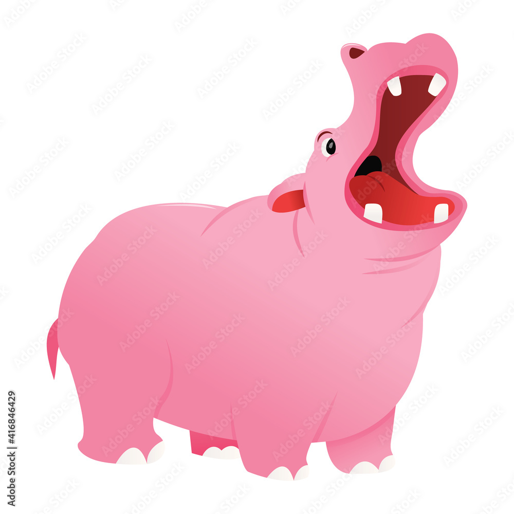 Cartoon Pink Hippo Wide Mouth Open