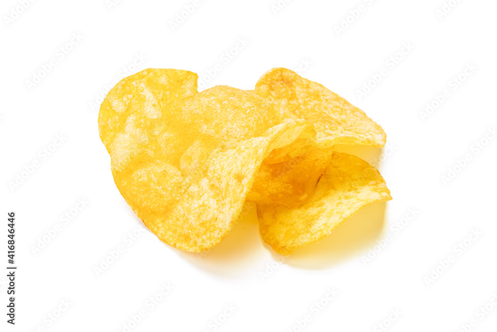 potato chip isolated on white background. beacon chips slice cut out. studio shot