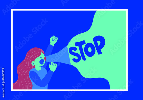 Ilustración vectorial mujer protestando con  altavoz