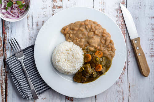 Teasty Peruvian food beans with beef Seco con frejoles