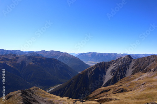 Alpine mountains blue sky landscape valley Arthur's Pass National Park