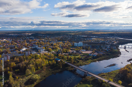 Kingisepp, town and the administrative center of Kingiseppsky District of Leningrad Oblast, Russia, with Luga River, aerial drone summer view, former Yamburg photo