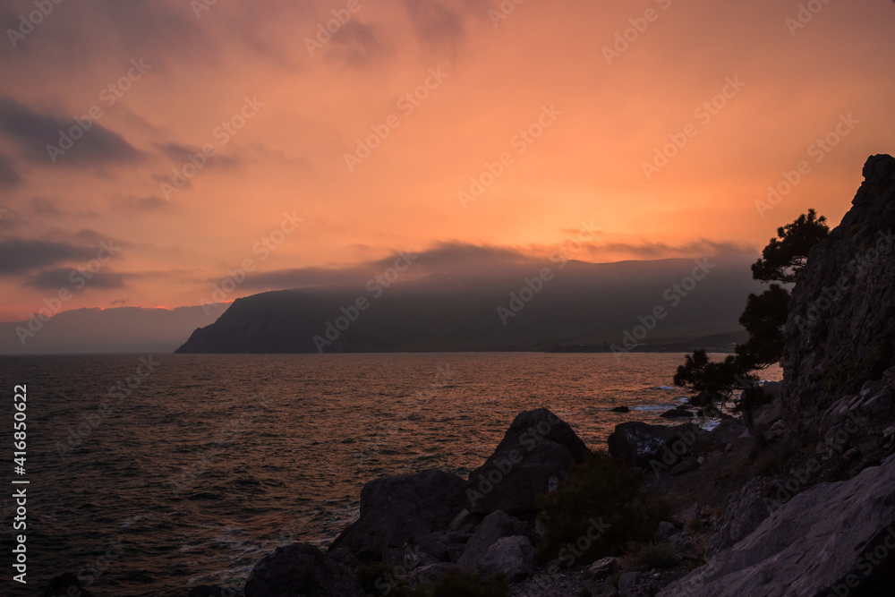 The Black Sea coast near Novy Svet, South-Eastern Crimea. View of Cape Ai-Foka and Kutlakskaya Bay (the Bay of Kutlak).
