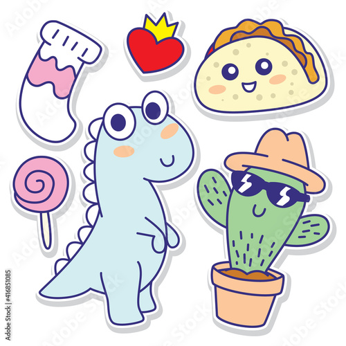 Funny objects doodle stickers