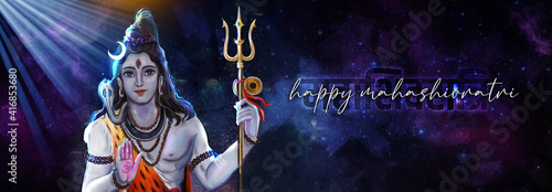 Maha Shivratri 2021 illustration of shiva lord for Shivaratri, traditional festival of India. Shiv Shiva Bholenath Mahadev, Happy Maha Shivratri Greeting with text Mahashivratri, Happy Shiv Ratri photo