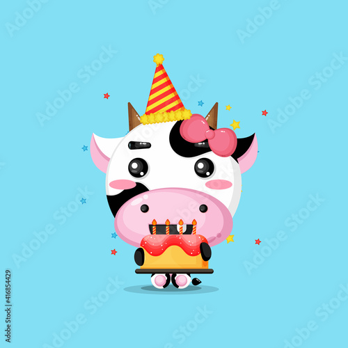 Cute cow brings birthday cake