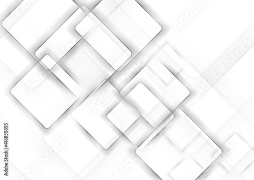Grey glossy metallic squares abstract technology background. Geometric vector design © saicle