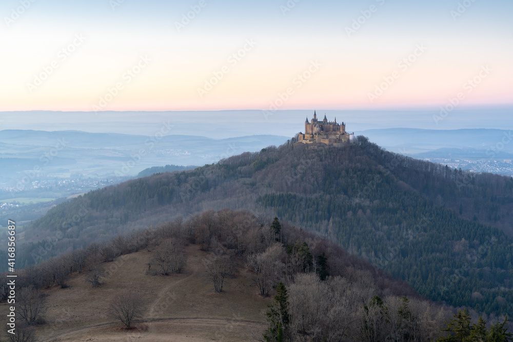 castle sunrise in the mountains