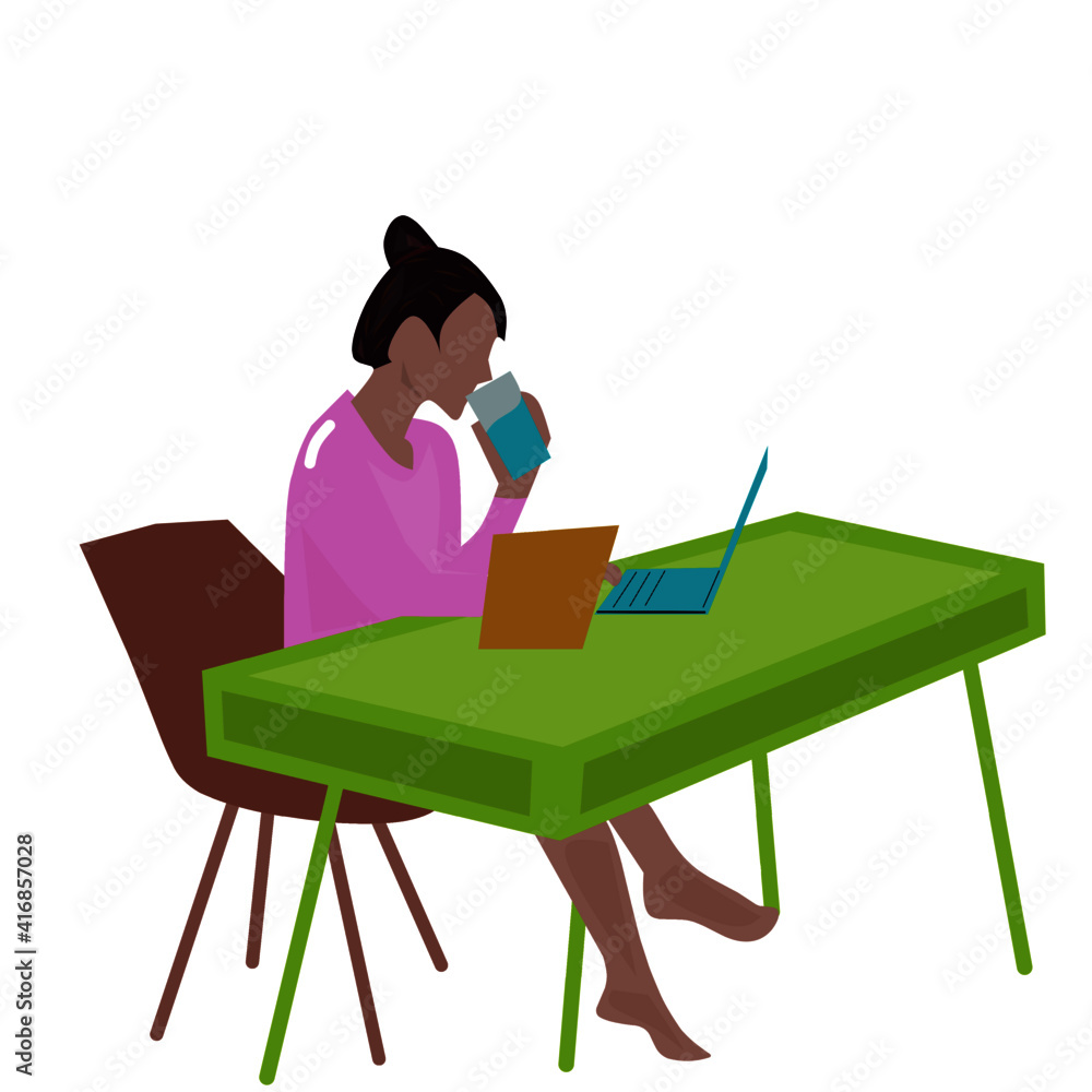 Work from home woman with laptop vector illustration Work from home woman with laptop vector illustration
