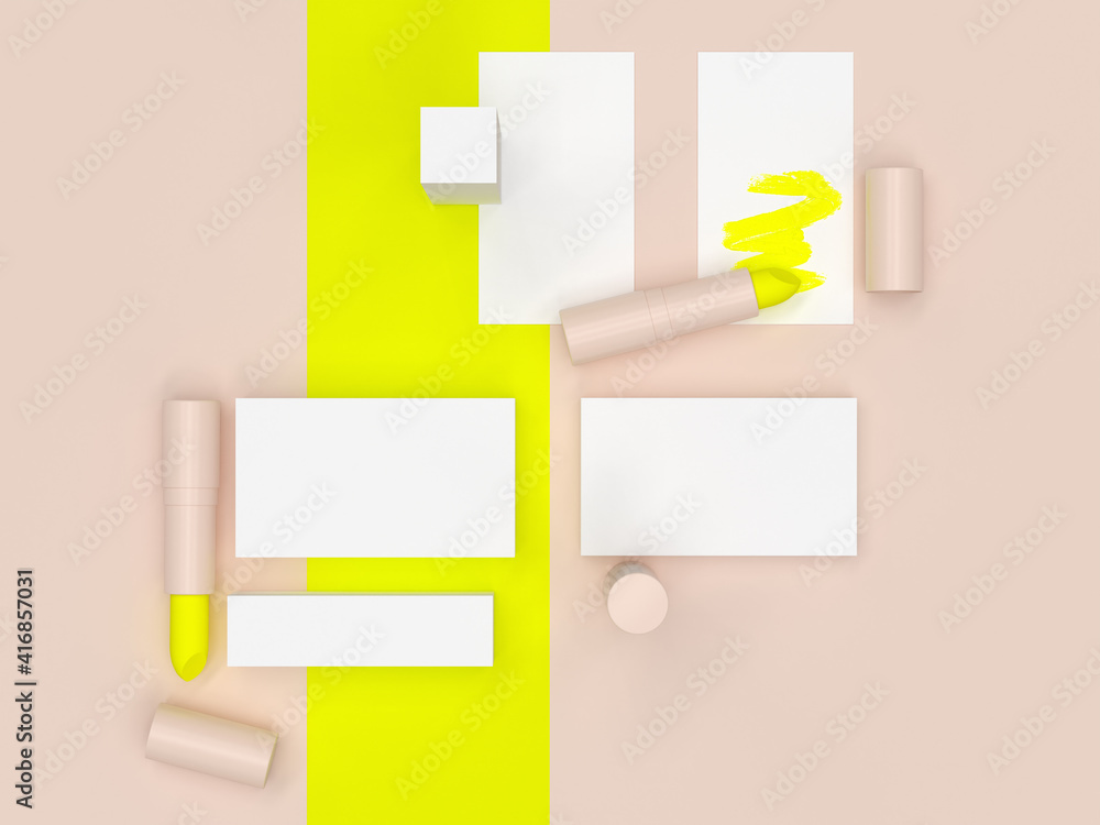 3d Render of Branding Makeup Mocup Set with Lipstick and Smudge 3d Render of Branding Makeup Mocup Set with Lipstick and Smudge