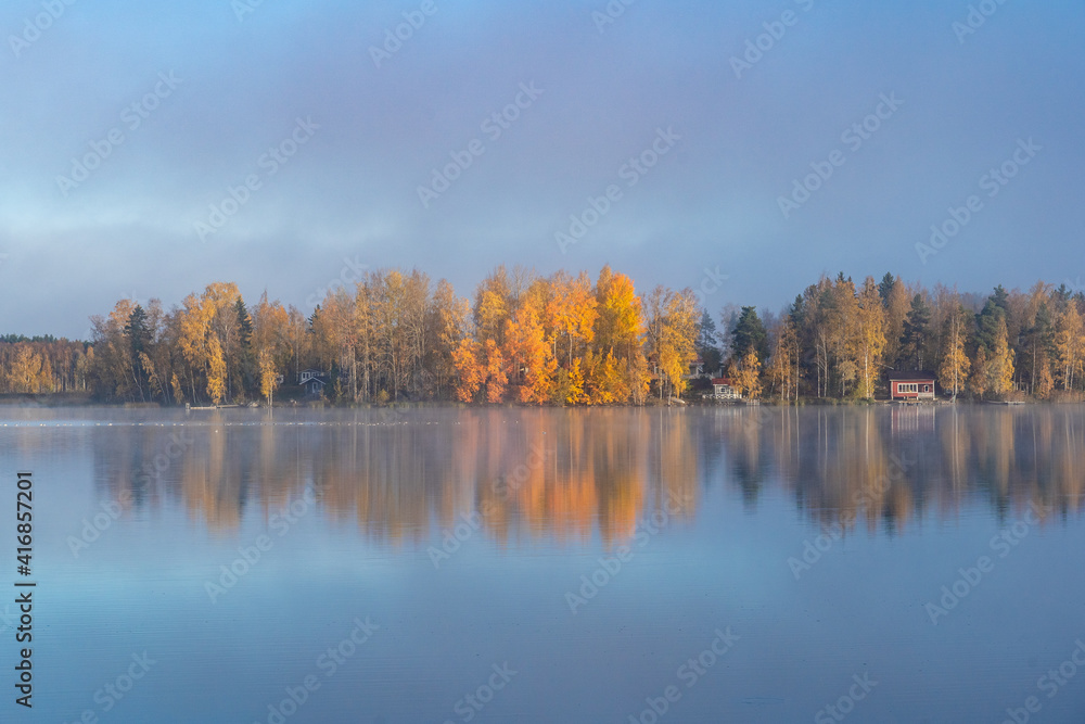 Fototapeta premium Beautiful autumn lake landscape